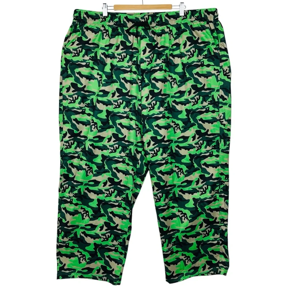 Shein Camouflage Drawstring Elastic Swishy Windbreaker Jogger Pants Green 6XL - Picture 10 of 10